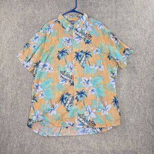 Izod Saltwater Mens XXL Hawaiian Shirt Floral Print Short Sleeve